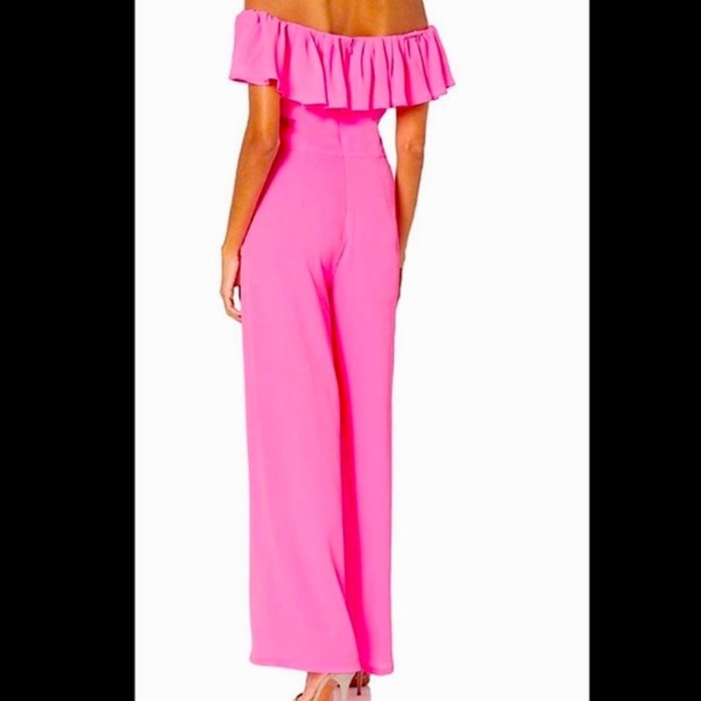 Betsey Johnson Pink Off-Shoulder Ruffle Jumpsuit - Picture 2 of 14